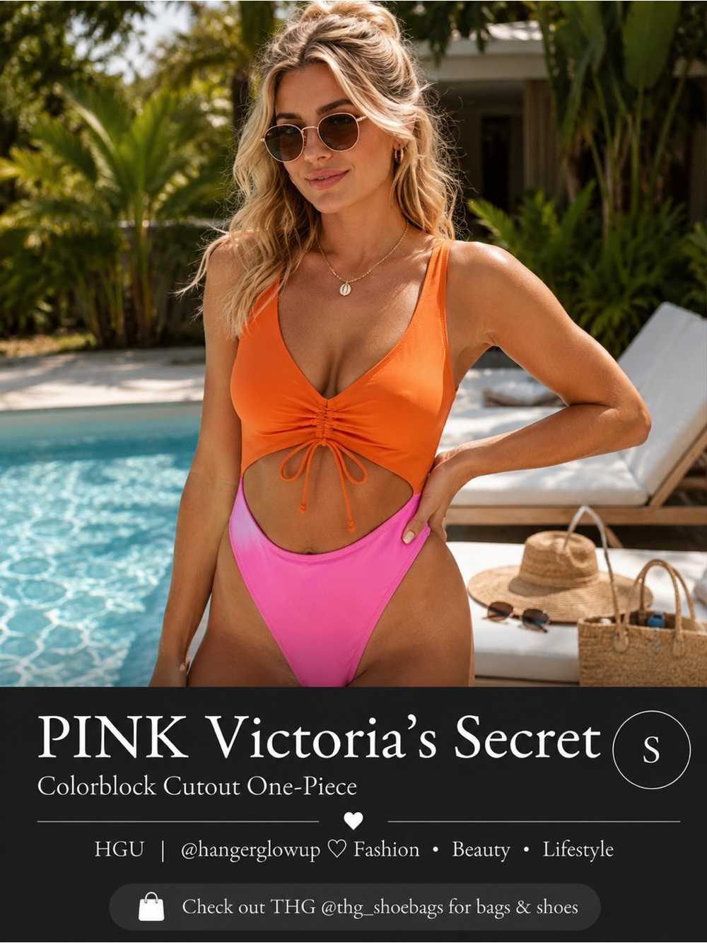 PINK Victoria’s Secret Colorblock Cutout One-Piece Swimsuit NWT